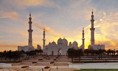 Photo of temple at sunset.