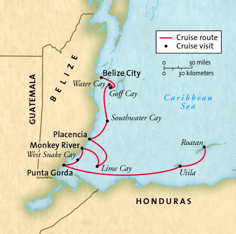 Belize & Roatan, cruise map 2019