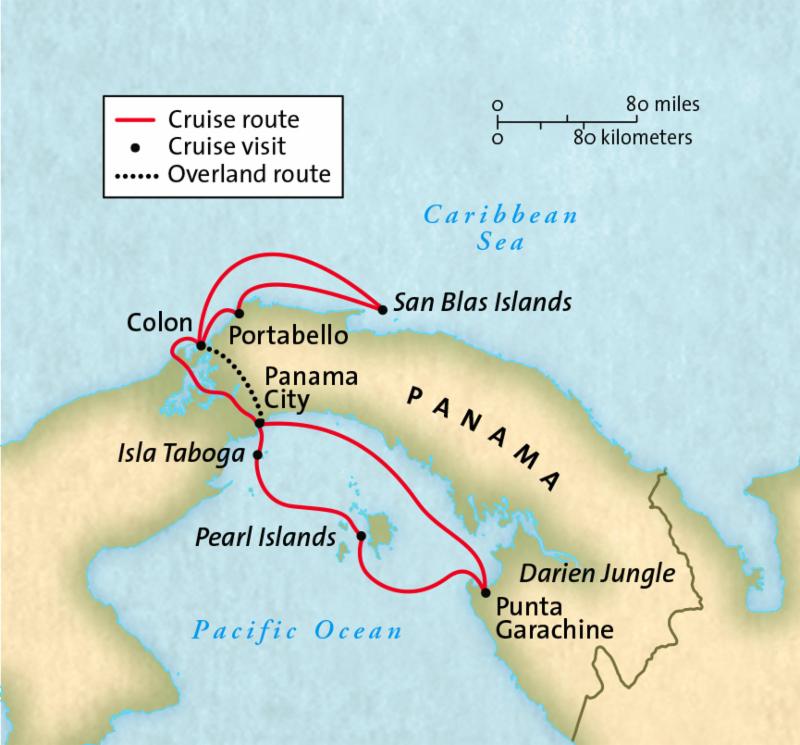 Panama Canal & the Islands, cruise map 2019