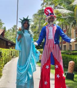 Resort entertainment team helping to celebrate Independence Day with festive costumes