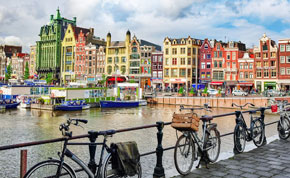 Canal Bikes Waterfront Townscape Amsterdam